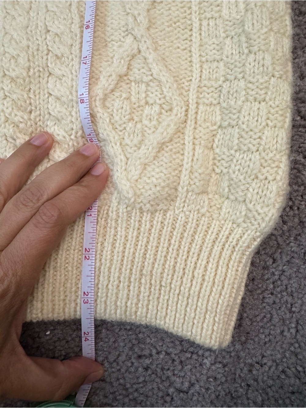 Aran Crafts Cream Cable Knit Crewneck Wool Sweater- Size M - Picture 5 of 6
